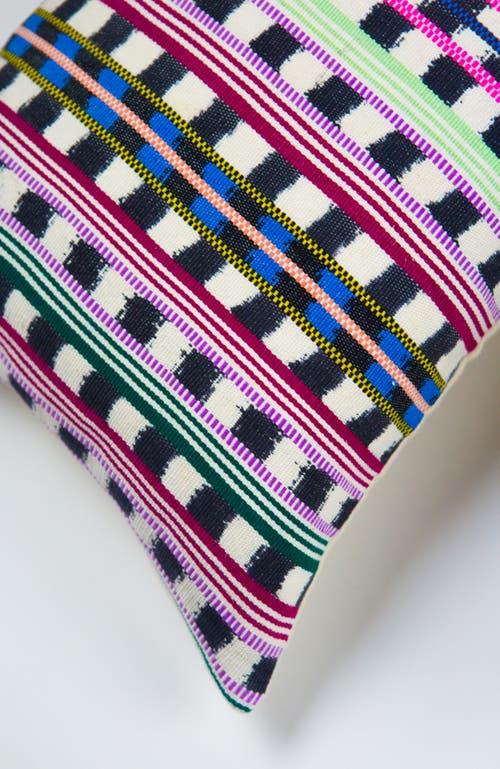 Archive Ny Santiago Lime And Pink Handwoven Cotton Ikat Square Throw Pillow In Multicolored