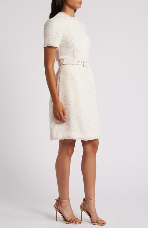 Shop Tahari Asl Belted Tweed Dress In Vanilla