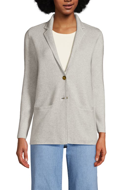 Lands' End Fine Gauge Cotton Button Front Blazer Sweater In Light Gray Heather