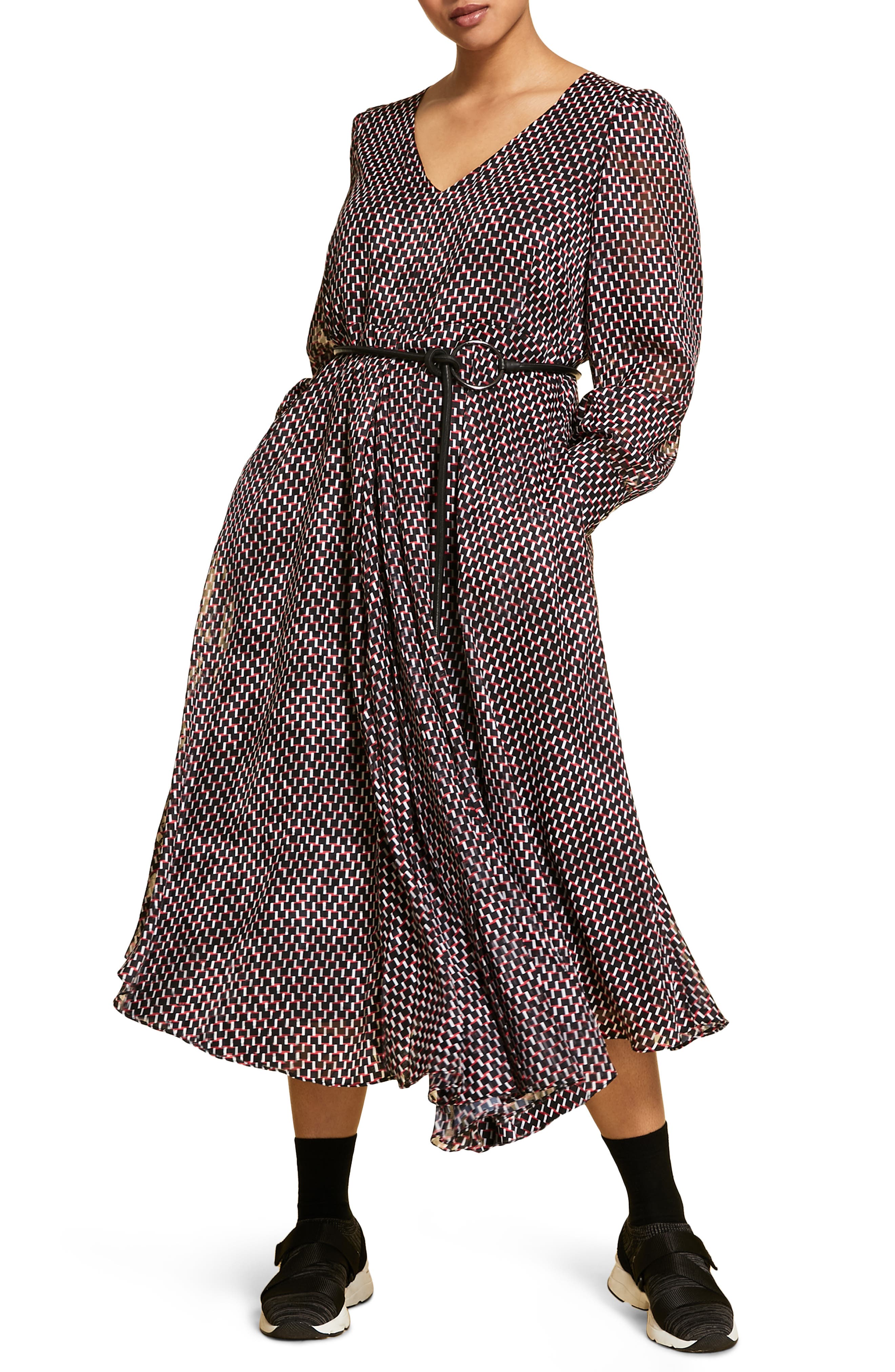Plus Size Marina Rinaldi Duse-Devore Long Sleeve Midi Dress, Black