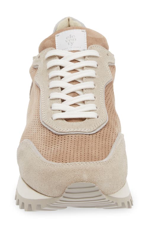 Eleventy Perforated Low Top Sneaker In Camel And Sand And Light Grey