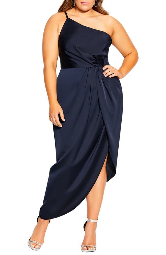 City Chic One-shoulder Dress In Navy