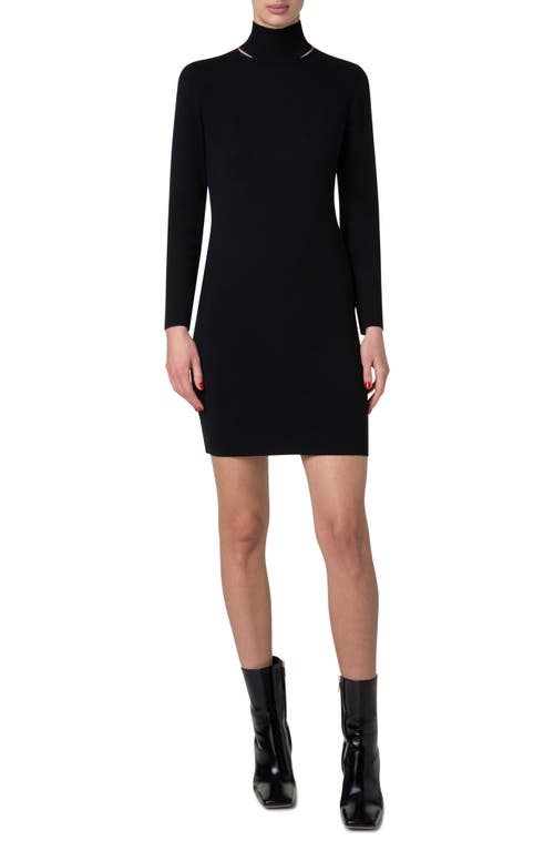 Akris Long Sleeve Stretch Wool & Silk Mini Sweater Dress In Black