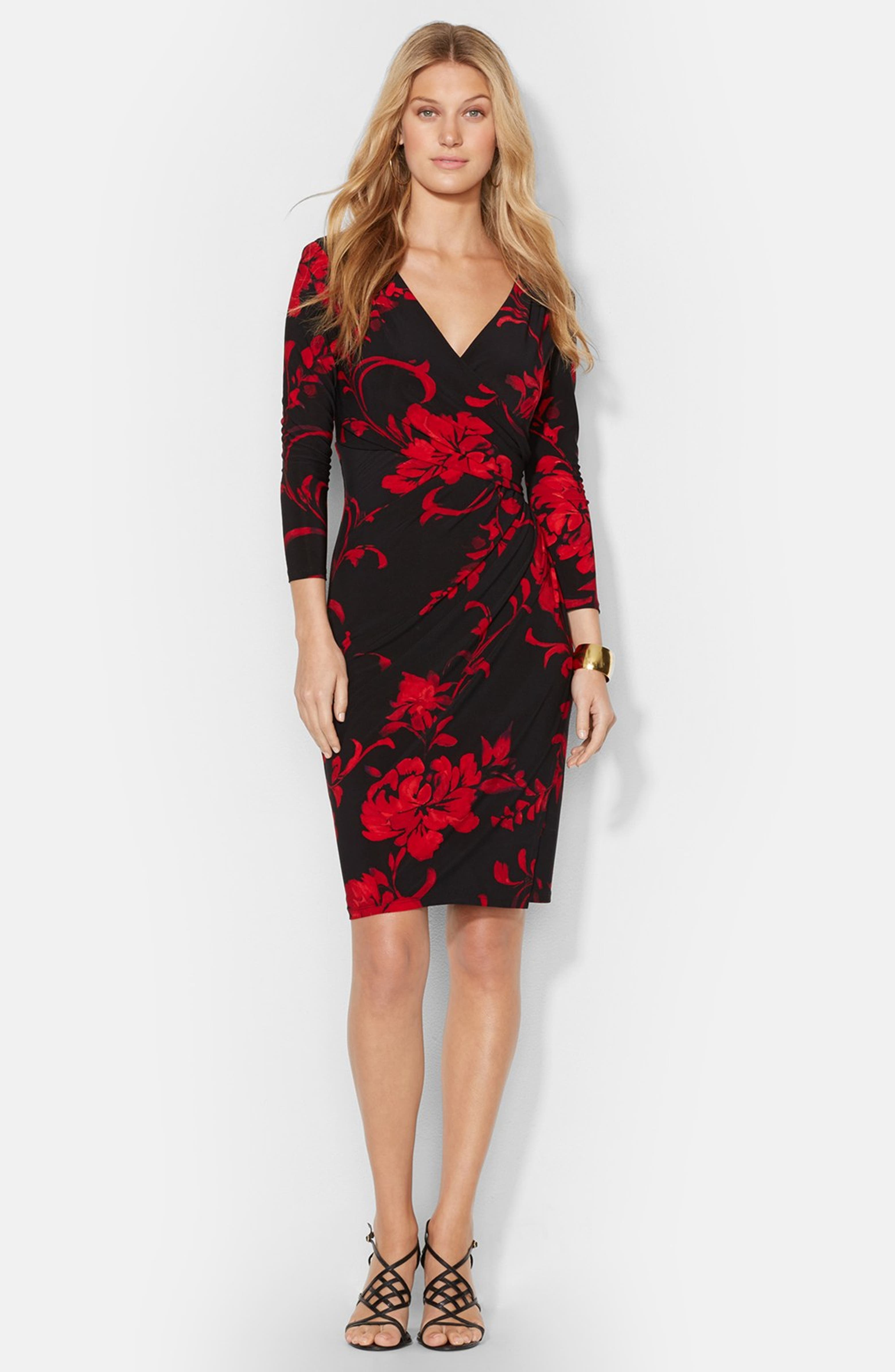 Lauren Ralph Lauren Floral Print Faux Wrap Jersey Dress (Plus Size
