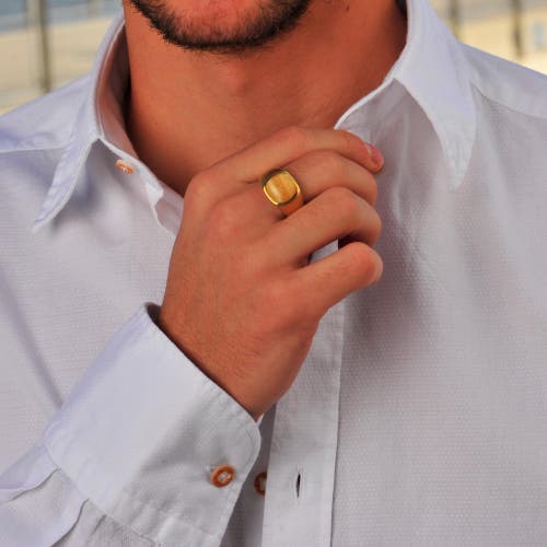 Luvmyjewelry Yellow Lace Agate Sterling Silver Men Signet Ring In 14kt Gold Vermeil On Sterling