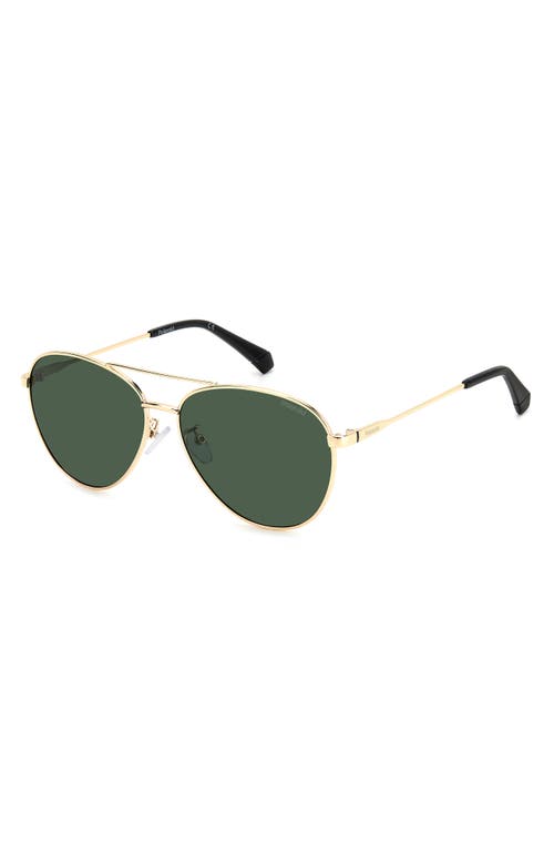 Polaroid 60mm Polarized Aviator Sunglasses In Gold Green/green Polarized