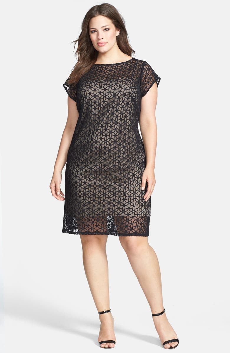 Adrianna Papell Sheer Floral Lace Sheath Dress (Plus Size) | Nordstrom