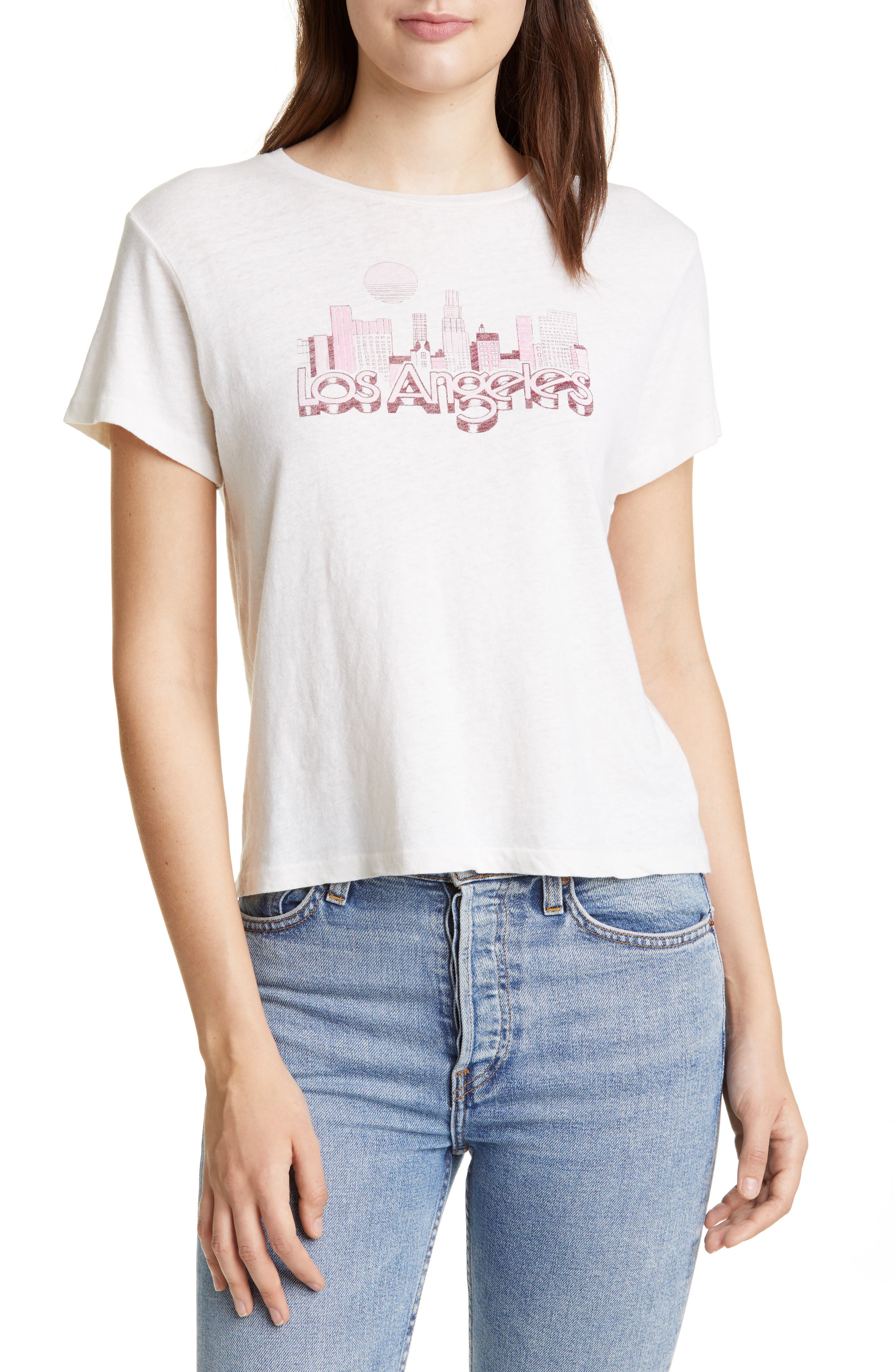 Re/done Classic Los Angeles Skyline Tee, White