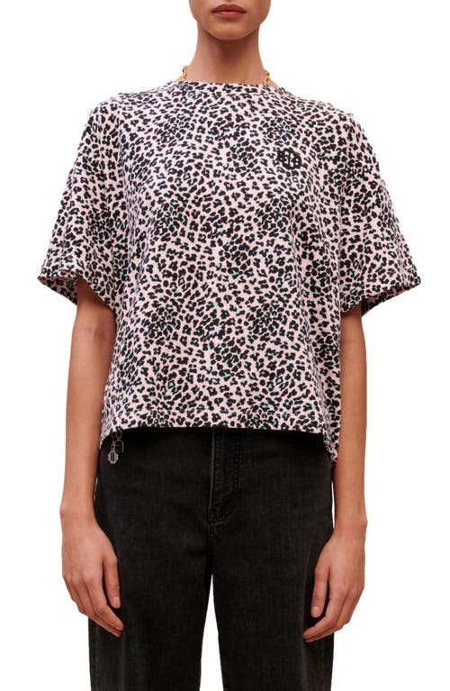 maje Leopard Print Cotton T-Shirt in Light Pink Leopard