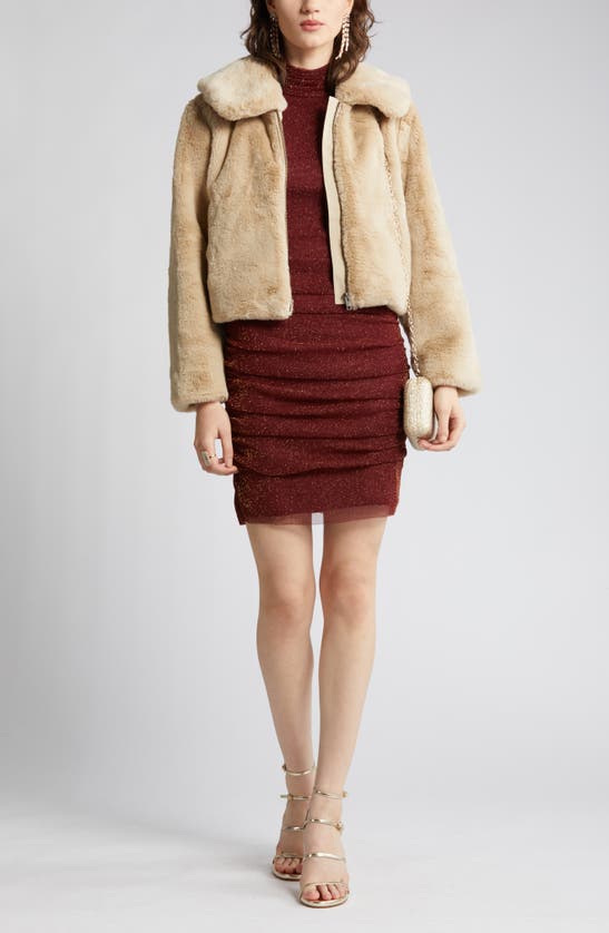 Eliza J Metallic Long Sleeve Body-con Dress In Wine