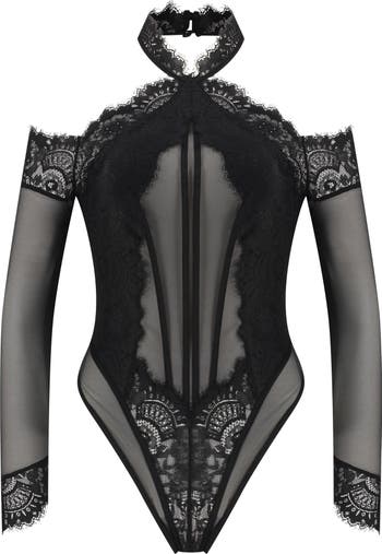Black Long Sleeve Bodysuit - Mesh Bodysuit - Flirty Lace Bodysuit - Lulus