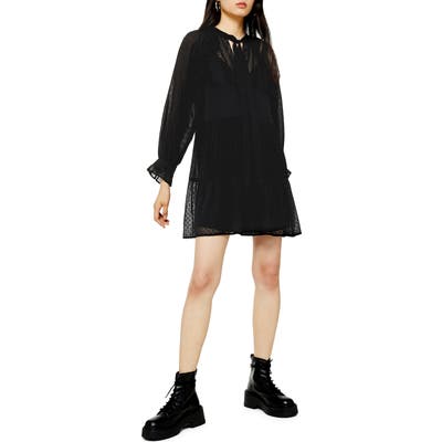 Topshop Dobby Long Sleeve Shift Dress, US (fits like 2-4) - Black