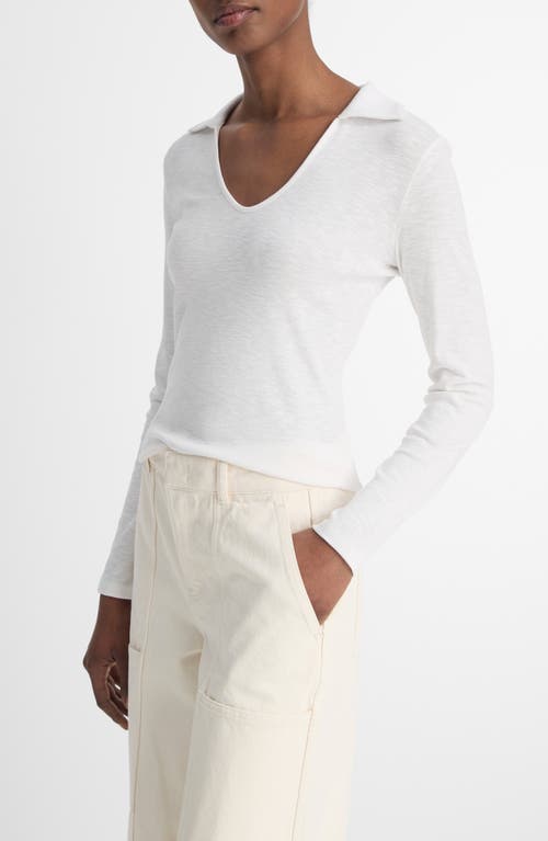 Shop Vince Long Sleeve Cotton & Modal Polo In Off White