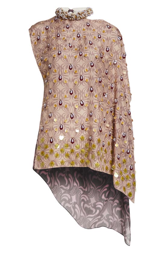 Shop Dries Van Noten Embellished Floral Print Asymmetric Silk Top In Blush