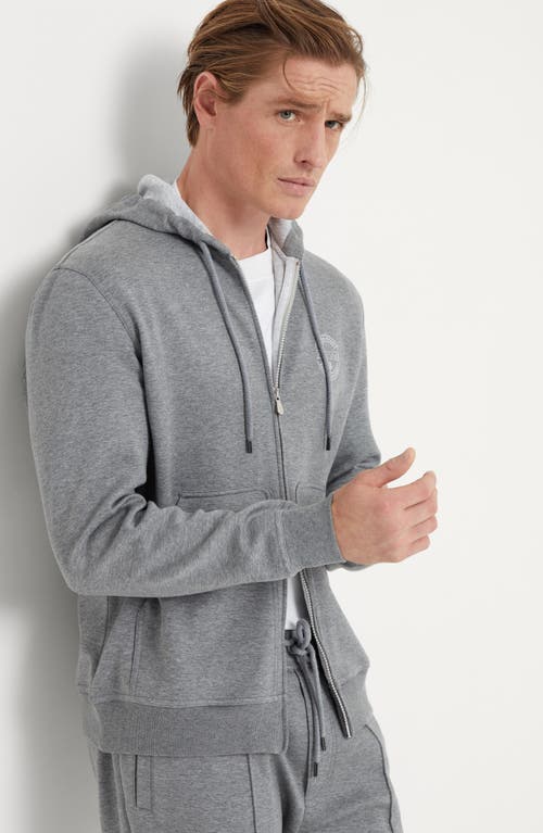 Shop Brunello Cucinelli Cotton, Cashmere And Silk French Terry Double Cloth Hooded Sweatshirt With Zipper In Dark Grey