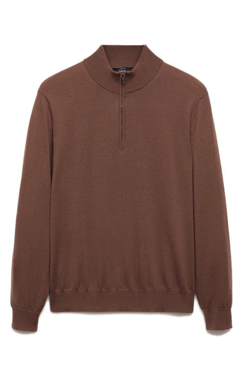 Shop Mango Half Zip Merino Wool Sweater In Medium Brown