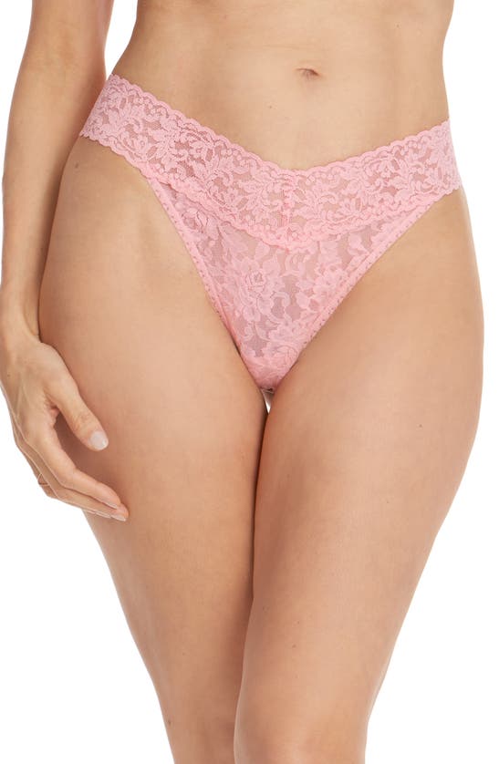 Hanky Panky Original Rise Lace Thong In Pink Lady