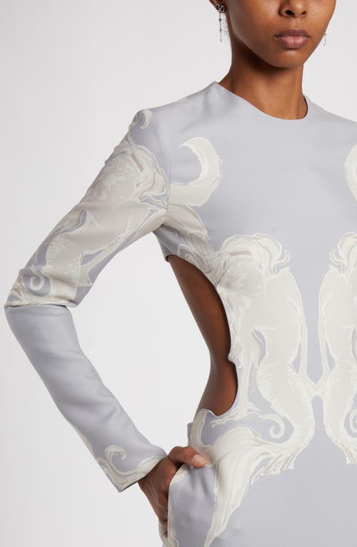 Valentino Garavani Siren Cutout Long Sleeve Crepe Couture Dress In Perla/avorio