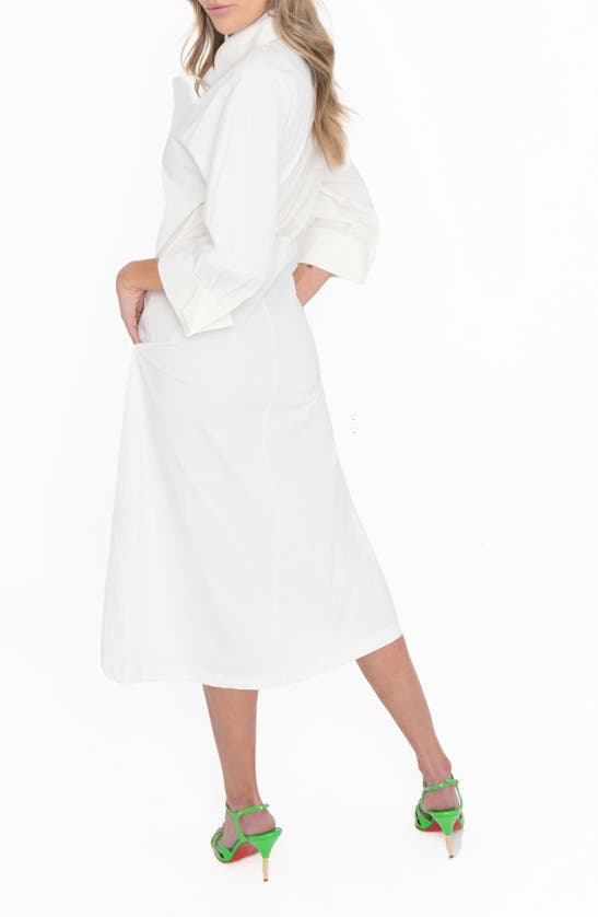 Shop Dai Moda Oversize Long Sleeve Stretch Organic Cotton Shirtdress In White