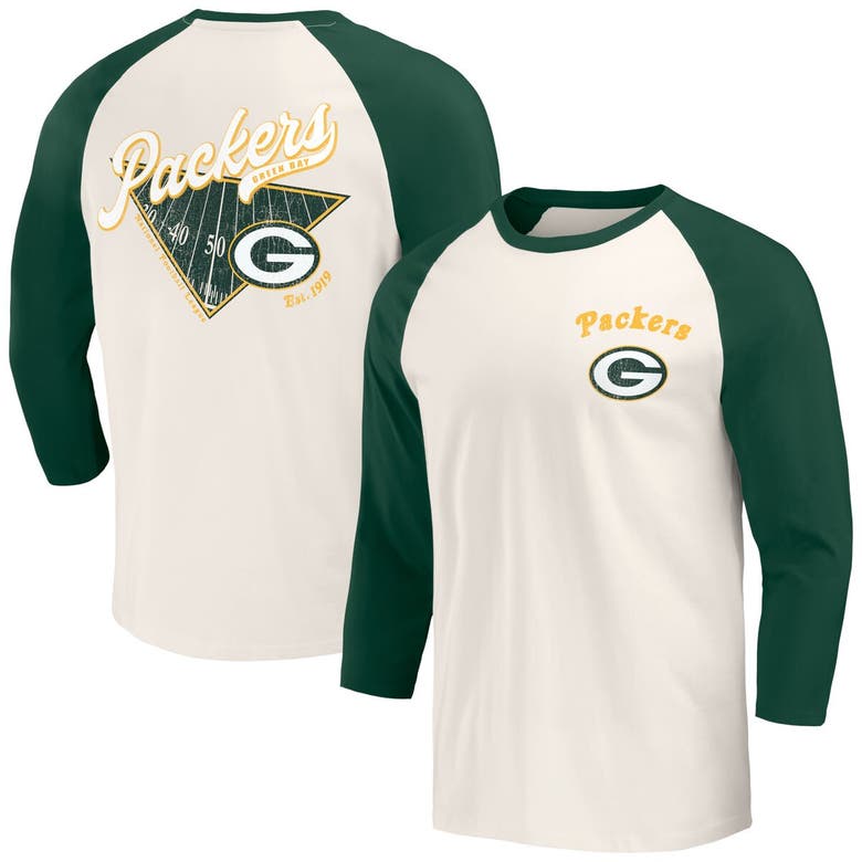 Shop Darius Rucker Collection By Fanatics Green/white Green Bay Packers Raglan 3/4 Sleeve T-shirt