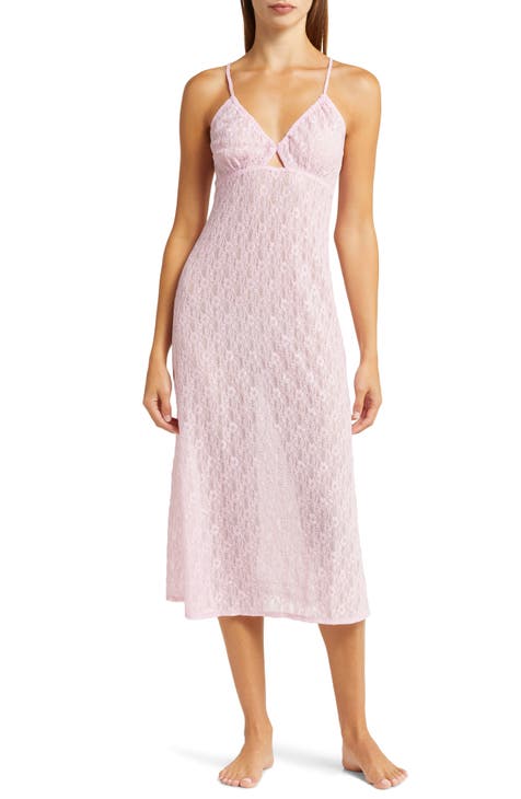 pink laced up see through floral nightgown