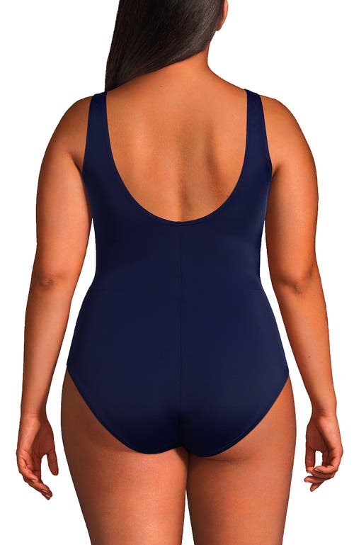 Shop Lands' End Plus Size Chlorine Resistant Texture High Leg Soft Cup Tugless One Piece Swimsuit In Deep Sea Navy