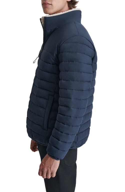 Dkny Water Resistant Faux Shearling Lined Quilted Jacket In True Navy