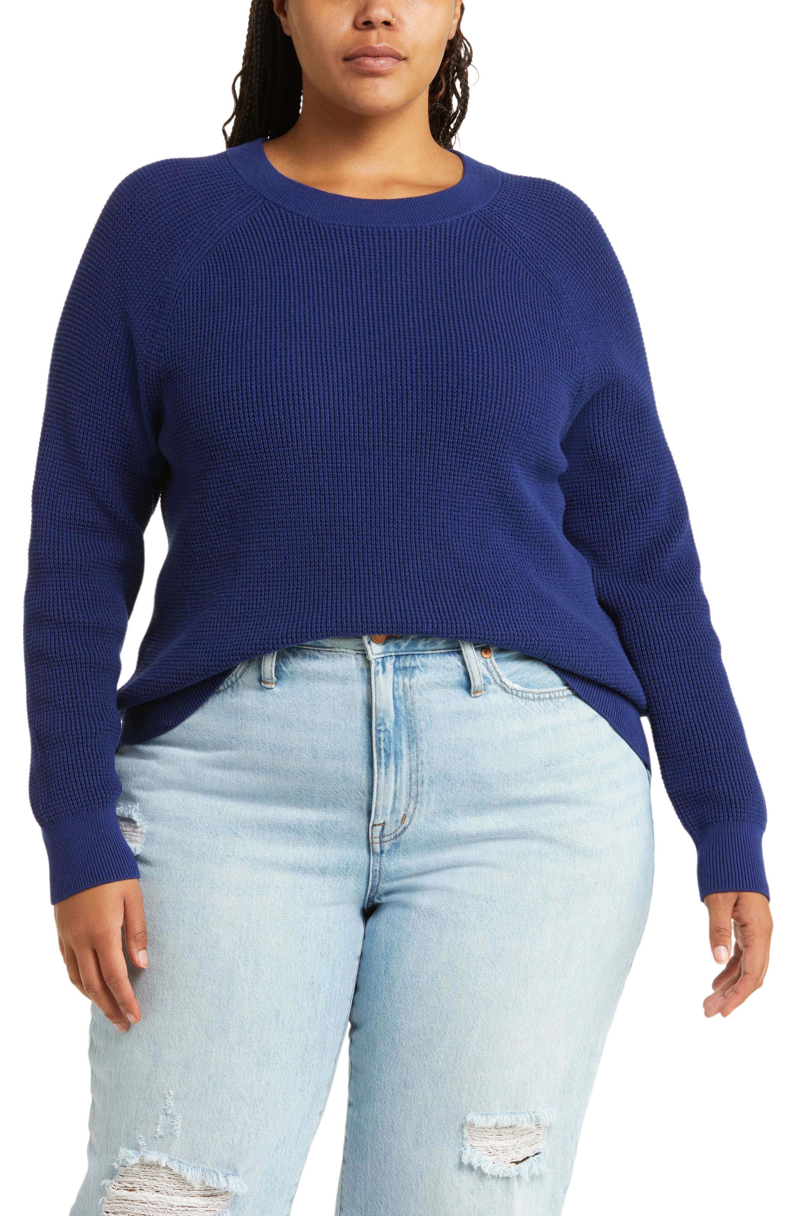 Treasure Bond Cotton Thermal Stitch Sweater in Blue Beacon