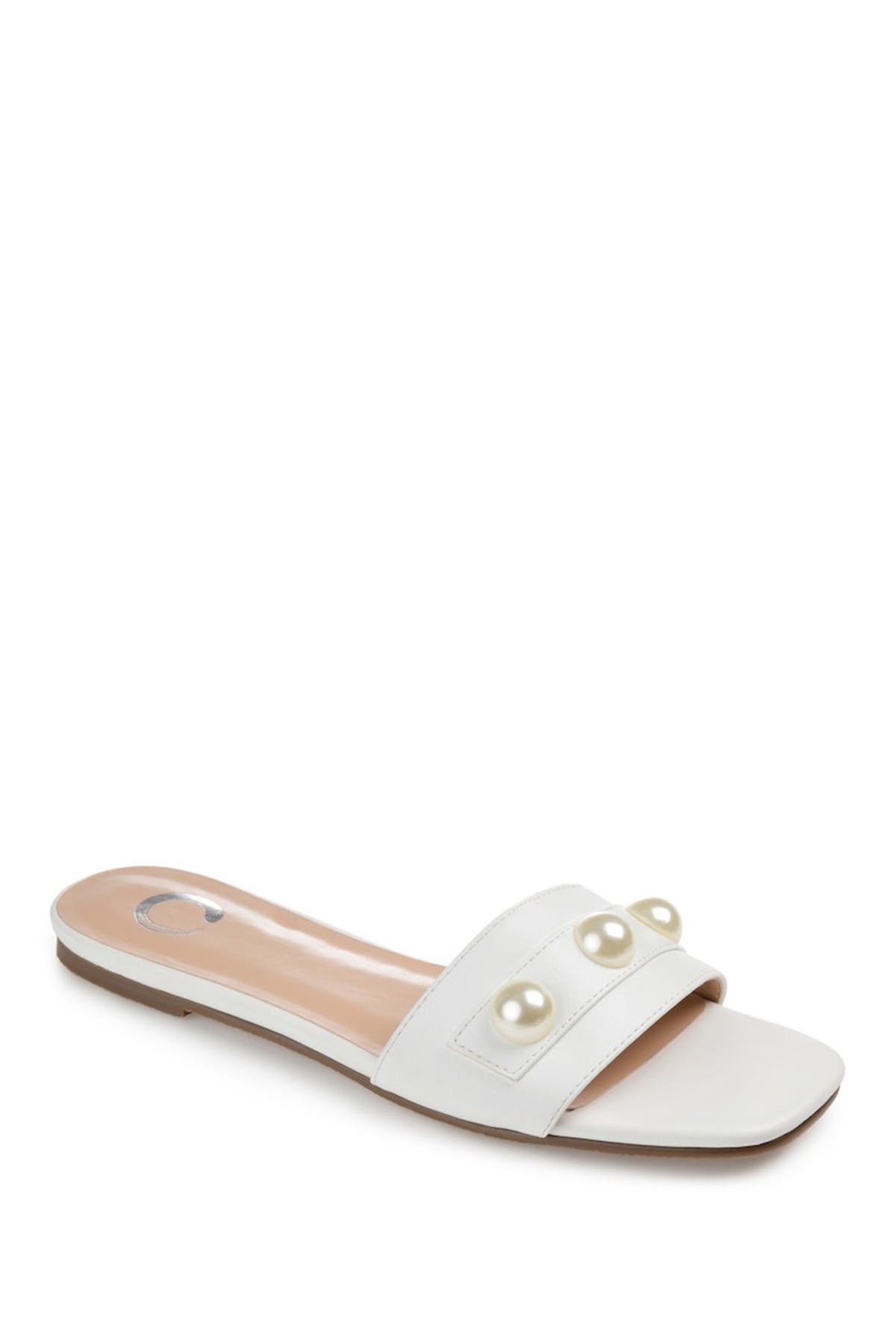 Journee Collection Journee Leonie Pearly Stud Slide Sandal In White