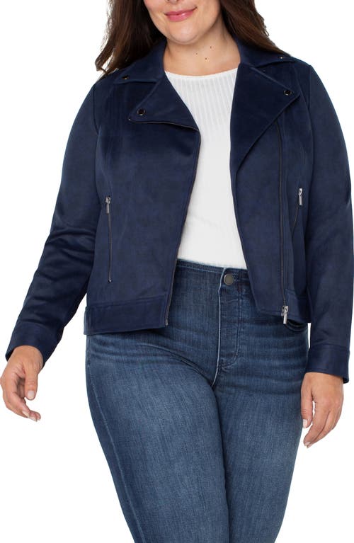 Shop Liverpool Faux Suede Moto Jacket In Mystic Navy