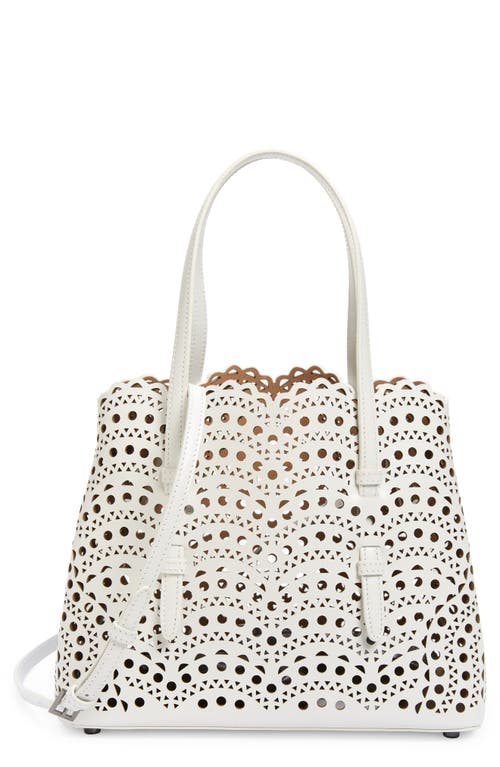 Alaïa Small Mina Perforated Leather Tote in Blanc Optique