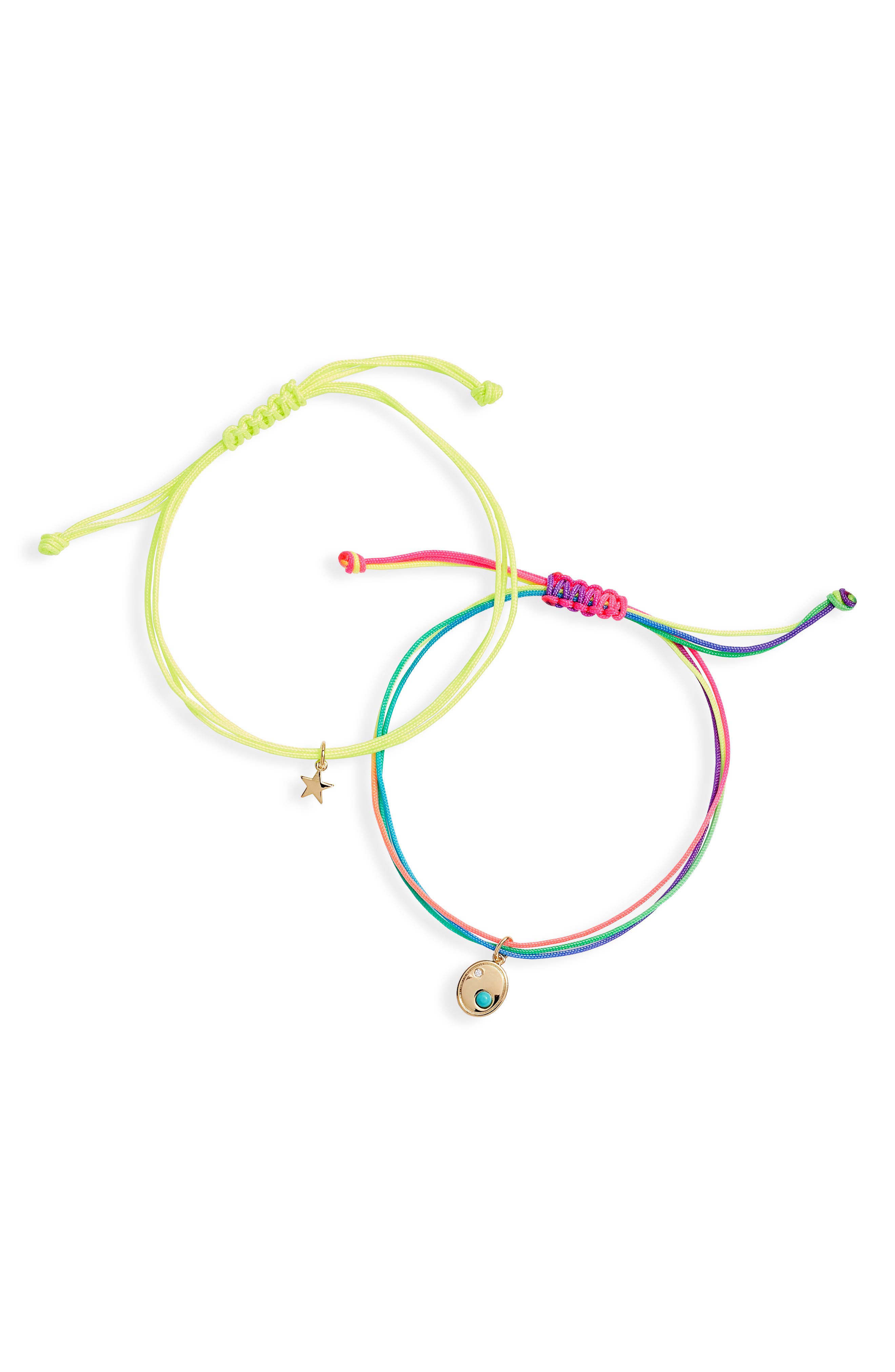 Nordstrom Set Of 2 Charm Friendship Bracelets In Neon- Multi- Gold Star