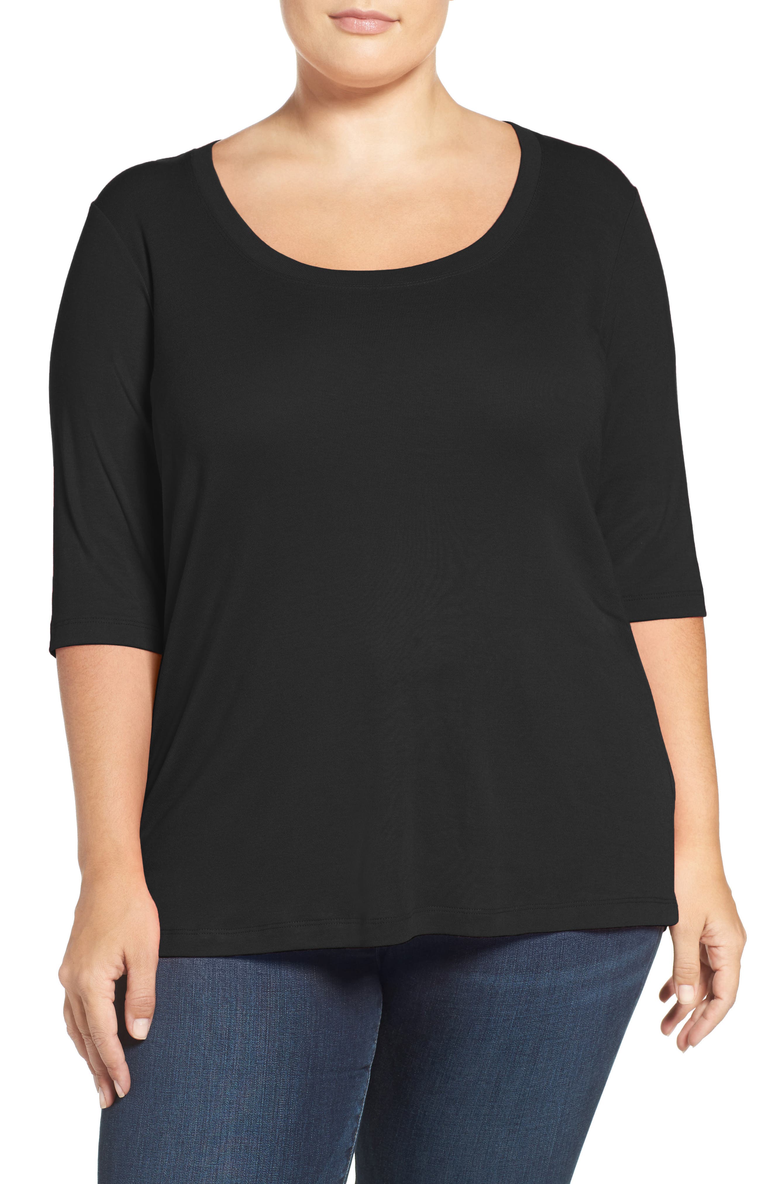 Sejour Elbow Sleeve Scoop Neck Tee (Plus Size) Nordstrom