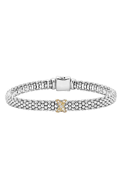 Shop Lagos Signature Caviar Diamond Rope Bracelet In Sterling Silver/gold