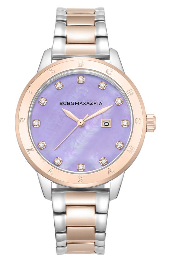 Shop Bcbg Max Azria 3-hand Quartz Crystal Embellished Two-tone Bracelet Watch, 36mm In Rose Gold/ Silver