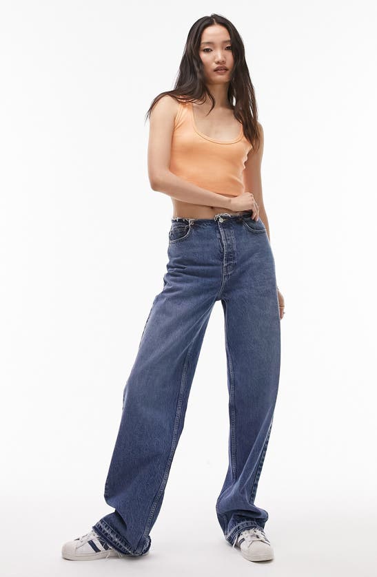 Topshop Rib Cropped Top In Orange In Orange