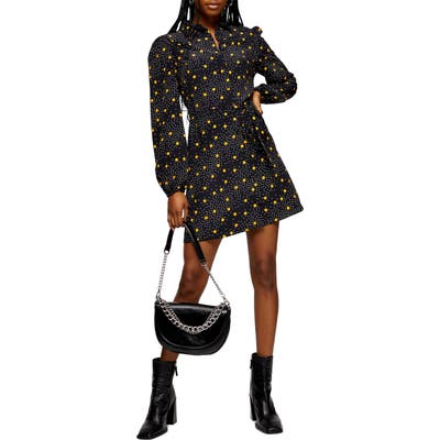 Topshop Polka Dot Long Sleeve Minidress, US (fits like 6-8) - Yellow