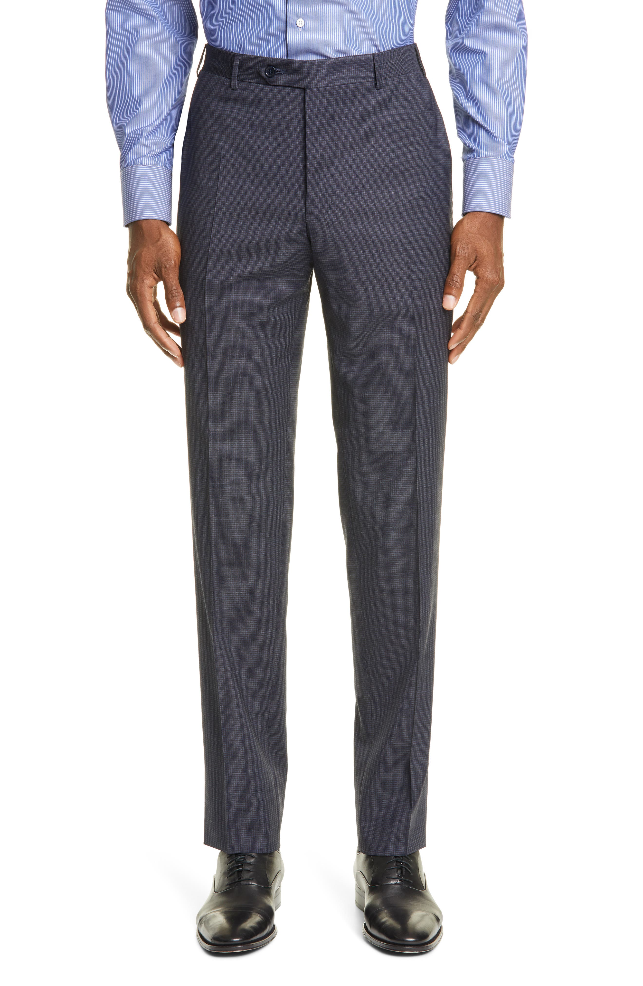 Canali Flat Front Stretch Check Wool Dress Pants Nordstrom
