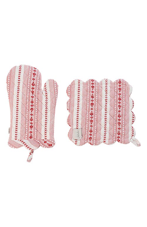 Juliska Villa Stripe Oven Mitt And Pot Holder Set Of 2 In Ruby