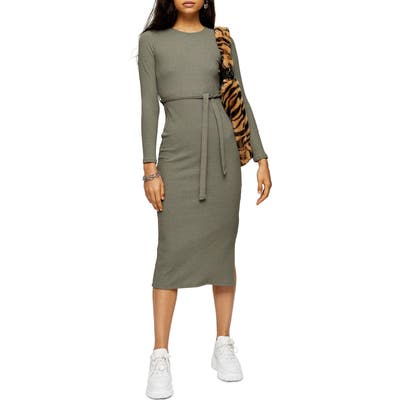 Topshop Long Sleeve Midi Sweater Dress, US (fits like 16-18) - Green