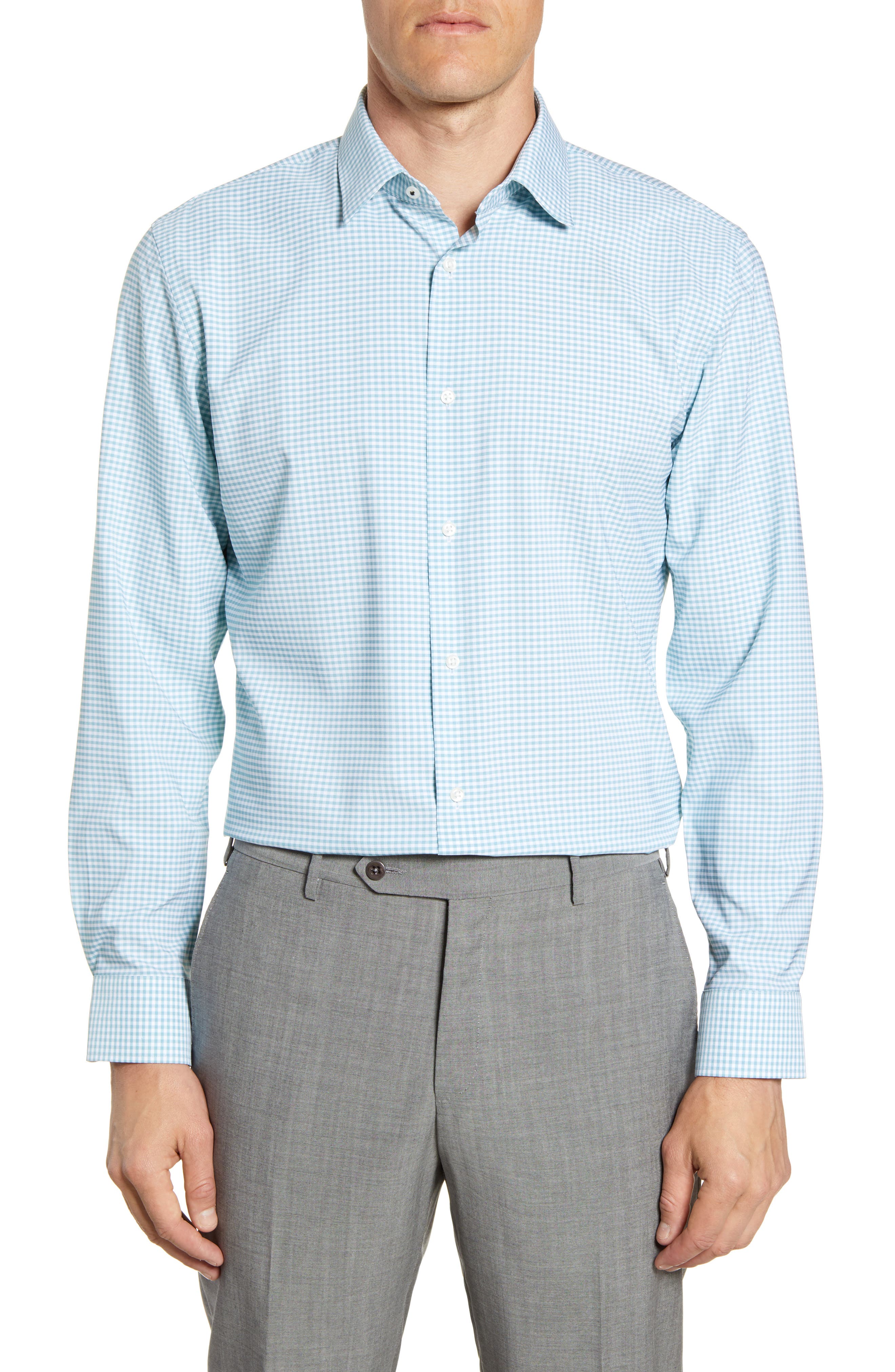 Nordstrom Men's Shop TechSmart Trim Fit Stretch Check Dress Shirt
