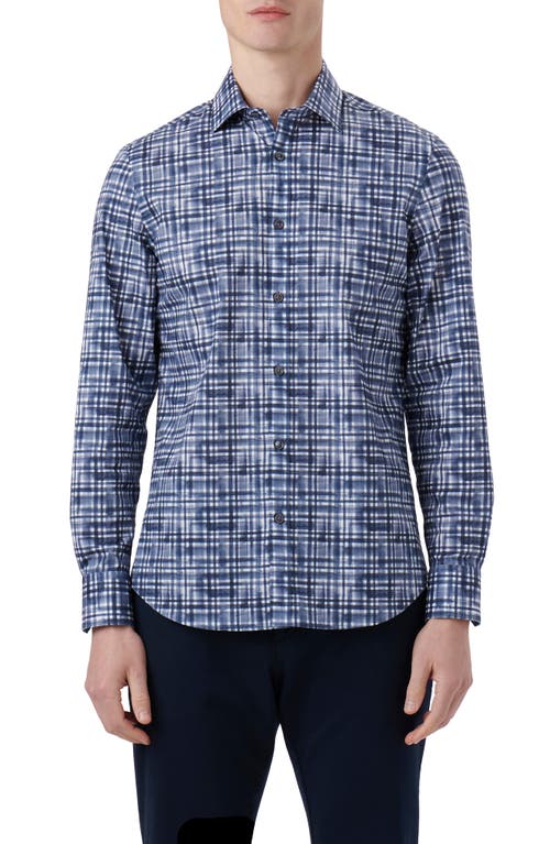 Bugatchi Julian Shaped Fit Print Button-Up Shirt Baltic at Nordstrom,