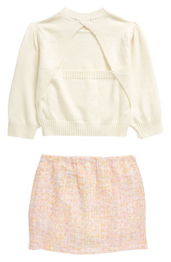 Shop Bcbg Kids' Crewneck Sweater & Imitation Pearl Tweed Skirt Set In Ivory Multi