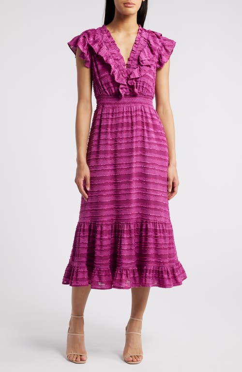 Shop Chelsea28 Ruffle Detail Textured Stripe Dress In Magenta