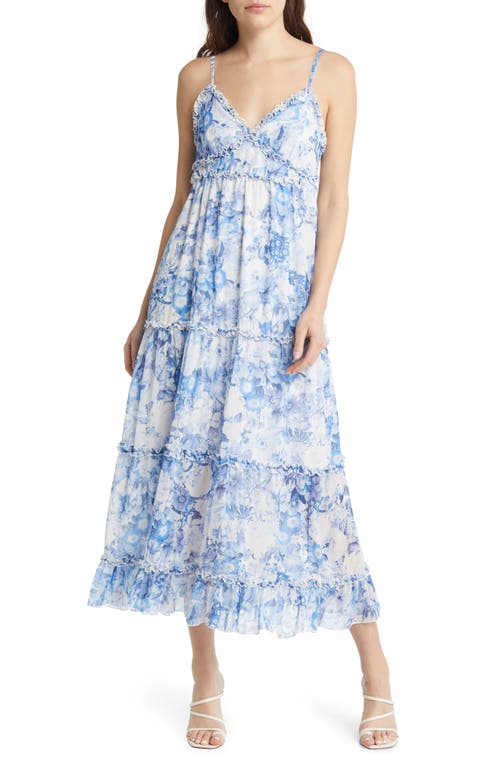Chelsea28 Ruffle Midi Dress in Blue Floral