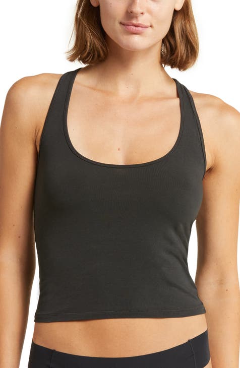 Womens Skims black Cotton Ribbed Cropped Tank Top