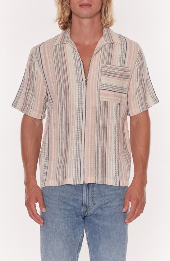Raga Man Bellagio Short Sleeve Zip Shirt In Cloud Pink