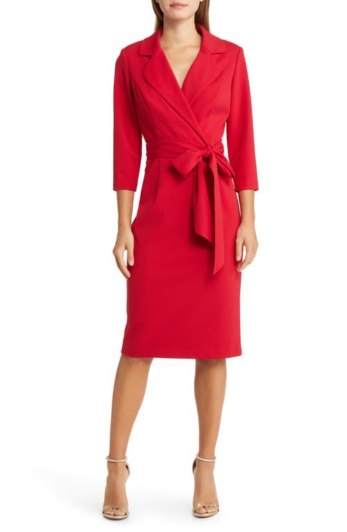 Adrianna Papell Tie Belt Faux Wrap Cocktail Dress in Hot Ruby at Nordstrom, Size 14