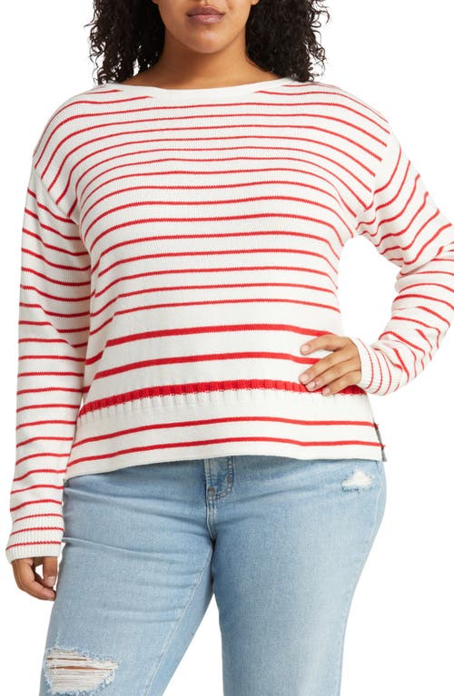caslon(r) Stripe Organic Cotton Sweater in Ivory Cloud- Red Stripe