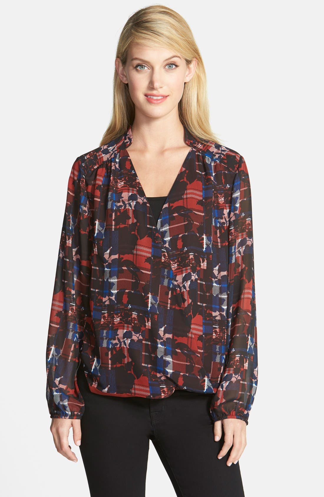 Vince Camuto Floral Plaid Faux Wrap Blouse | Nordstrom